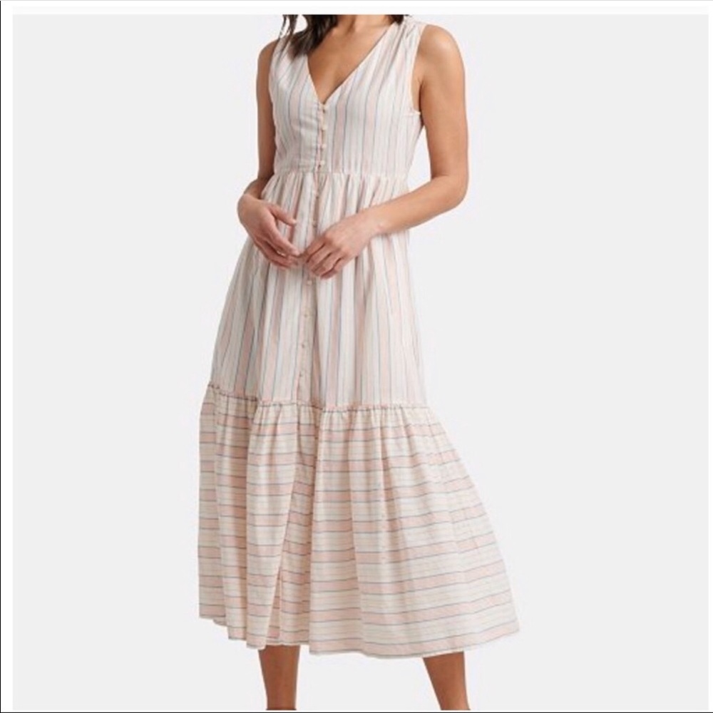 NWT lucky brand Luna cotton sun maxi dress striped summer tiered empire waist - Picture 6 of 15